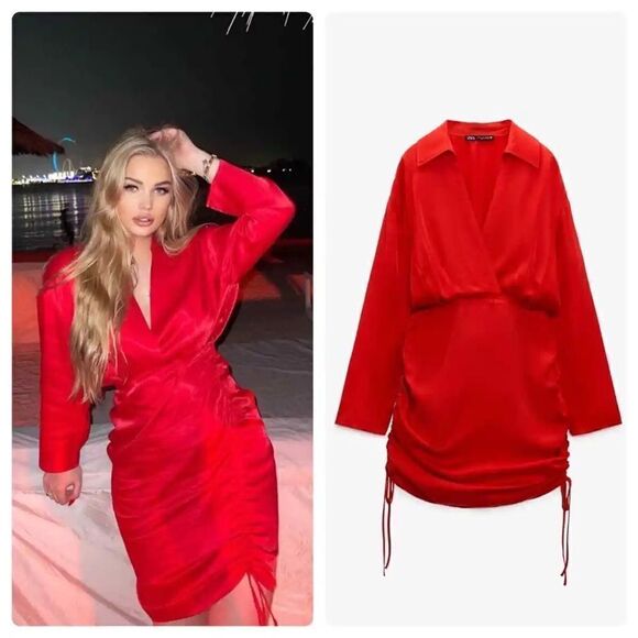 ZARA DRAPED SATIN EFFECT DRESS - Picture 7 of 13